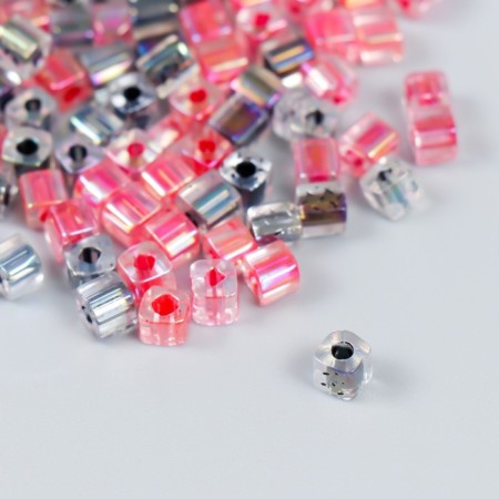 Glass beads 6/0 "Cube. Translucent. Pink-gray" 10 g-1