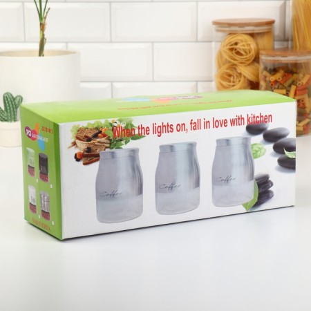A set of glass cans for bulk products “Marble”, 850 ml, 11.5 × 14.5 cm, 3 pcs, silver color-6