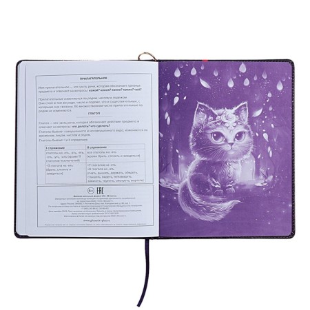 Universal Diary Grade 1-11, 48 sheets "Magic Cat", a solid cover of artificial leather, lies, universal cheat sheet, block 80 g/m2-15