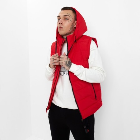 Warm vest of men's, red color, size 48-4