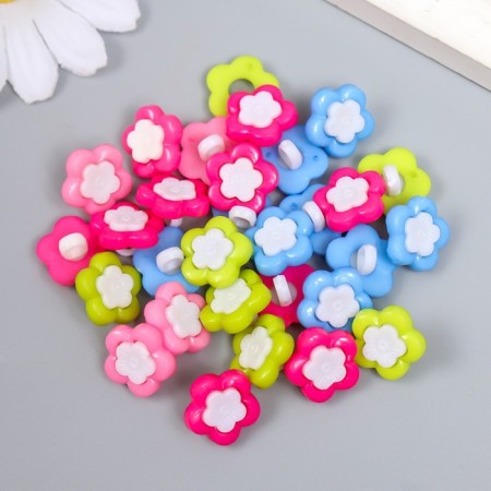 A set of buttons of decorative plastic "Flower with an insert" set 30 pcs 1.4x1.4 cm mix