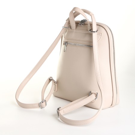 City backpack of artificial leather with lightning, beige color-3