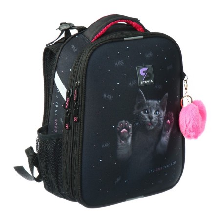School backpack 38 x 30 x 16 cm, ergonomic back, stavia "cat", black-1