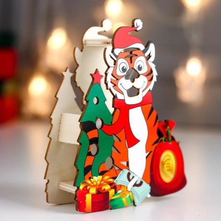Souvenir Light tree "Tiger in the New Year's cap near the Christmas tree" mix 12x3.2x12.5 cm-3