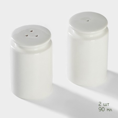 Porcelain set for spices on the Bellatenero bamboo stand, 3 objects: Solonka 90 ml, pistor 90 ml, stand, white color-2