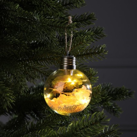 Christmas ball "Pink flowers", batteries, 5 LED, glow warm white-2
