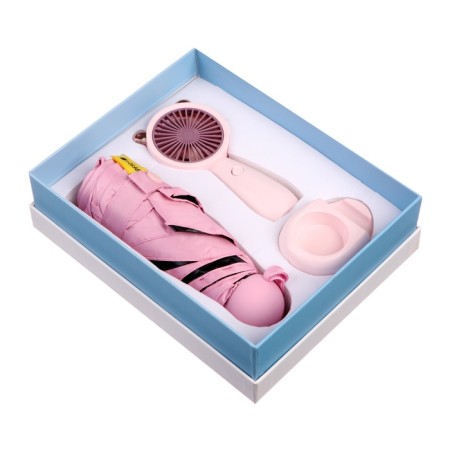 Gift set fan and umbrella, pink-1