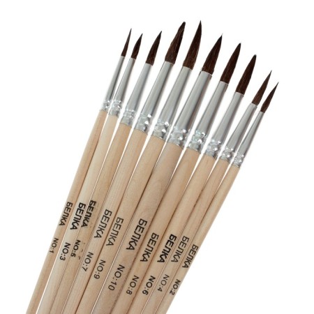 Set of protein brushes, calligrata, round, 10 pieces (No. 1,2,3,4,5,6,7,8,9,10) with handles, in blister-1