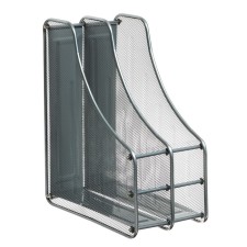 Vertical tray for paper, 2 compartments, metal mesh, gray