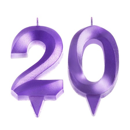 Candle in the cake jubilee "line" (set 2 in 1), number 20, purple metallic, 6.5 cm-2