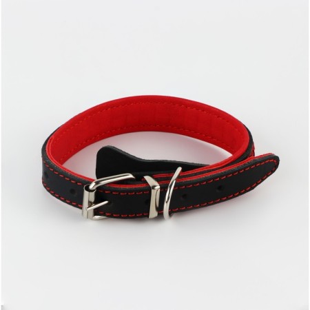 Set of a collar (34-45x2 cm) and a leash (120x0.8 cm) with a scythe, black with red-2