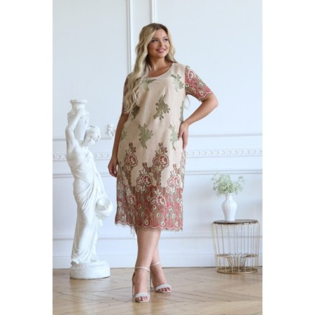 Women's dress, size 56, beige color, red-3