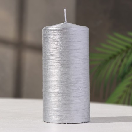 Candle - cylinder, 6x12.5 cm, 35 hours, 275 g, silver relief