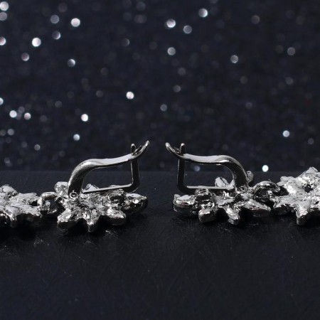 Hanging earrings with rhinestones "evening" petals, blue color in silver, 8 cm-2