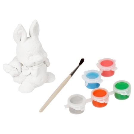 Set for painting figures from gypsum "Bunny with a gift", with paints and brush-1