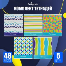 A set of notebooks of 5 pieces, 48 ​​sheets in the Calligrata Ornament line, covered cardboard, block No. 2, whiteness 75% (gray sheets)