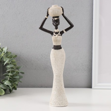Polystone souvenir "African with a wicker round jug" white 10x6x28 cm