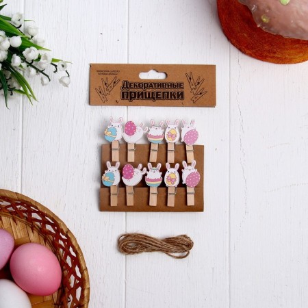 Decorative clothespins with a rope for the suspension "Easter bunny", 10 pcs.-2