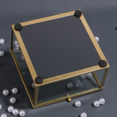 Organizer for storage "Mountains", with a lid, glass, with a mirror -bottom, 1 section, 12 × 12 × 7 cm, the color is transparent/copper-10