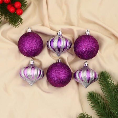 A set of jewelry plastic 6 pcs "Agnet" Lukovka stripes, 6 cm, silver-violet