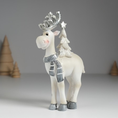 Polystone souvenir "Deer with silver horns, with a white Christmas tree on the back" 10x3x16.5 cm