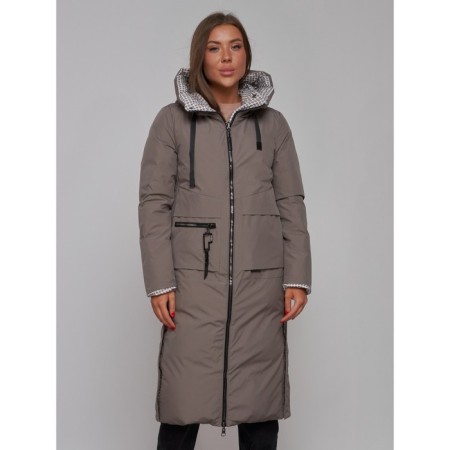 Coat insulated two -sided female, size 48, brown color-6