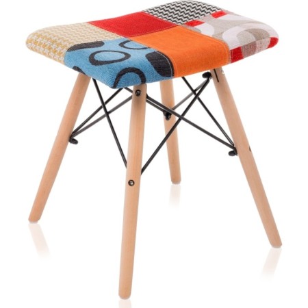 Stool Ben Multicolor array of beech/metal/fabric, natural/colored 40x40x44 cm