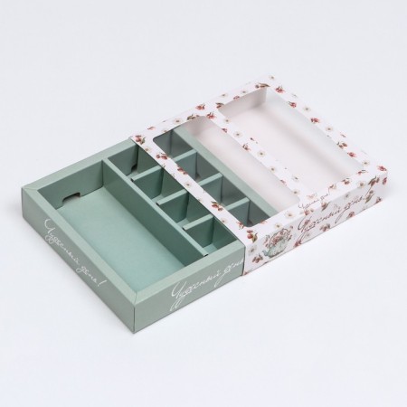 Box for 8 sweets + chocolate, with a window, "tea bouquet", tiffany, 17.7 x 17.85 x 3.85 cm-2