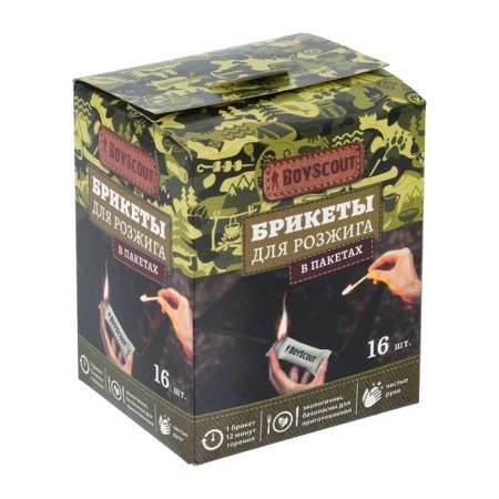 Boyscout ignition briquettes, in individual packaging, 16 pieces in boxing