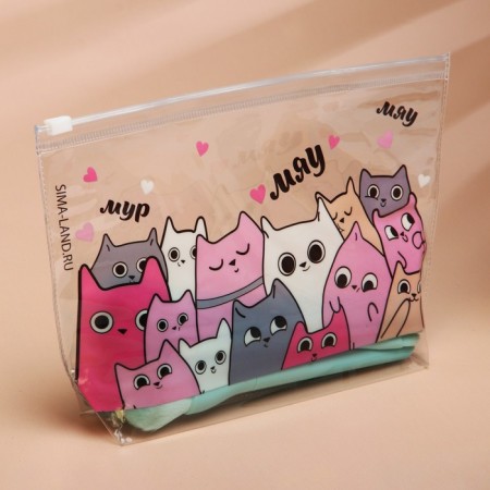 Cosmetic bag from transparent PVC 21 x2 x14 cm "cats"-1