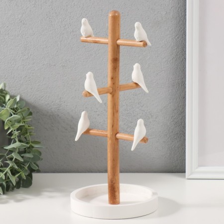 Souvenir tree stand for jewelry "Birds on a tree" White 13x13x29.5 cm-3
