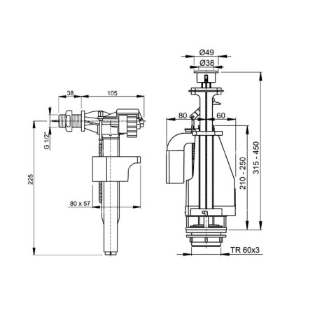 Reinforcement for flush tanks Alcaplast 1/2 ", double button, with lower eyeliner-2