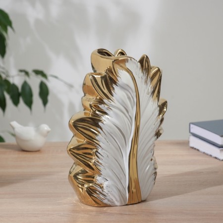 VAZA Ceramics Table "Bjorn" 25x18 cm, white and golden-1