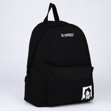 Backpack school textile BE YOURSELF, with pocket, 29x12x40, black color-2