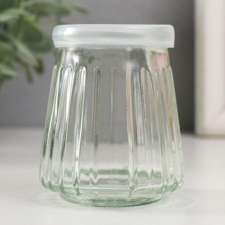 Bank for candles glass with a ribbed lid is a transparent 100 ml 6.5x6.5x7 cm