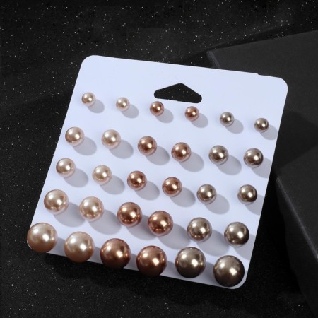 Pusets 15 pairs "Rachel" bead d = 6-12 mm, color beige-brown-1
