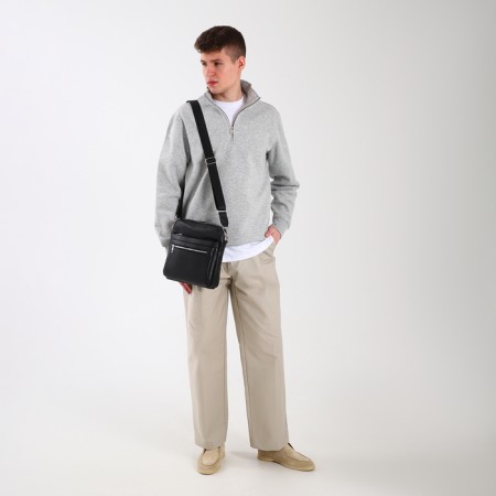 Male bag over the shoulder, Textura, artificial leather, black color-8