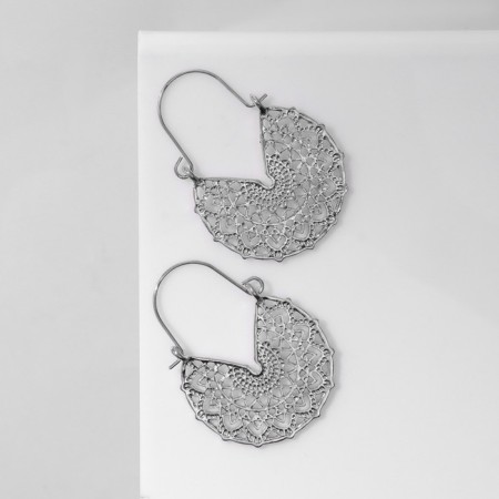 Earrings Metal "Vostok" openwork flower, color silver-1