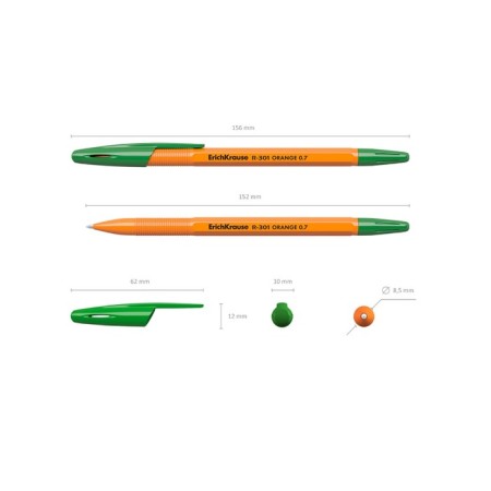 Ballpoint handle Erichkrause R-301 Orange Stick, node 0.7 mm, green ink, letter line 2000 meters, barcode on the handle-2