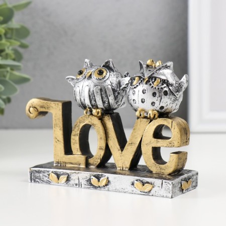 Polystone souvenir "Two eagle owls on the letters. Love" 3.8x11.5x8.5 cm-3