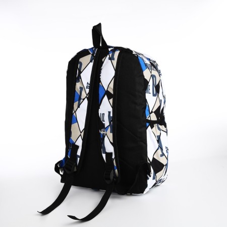 A backpack with a zipper, 3 outer pockets, black/blue/beige color-3