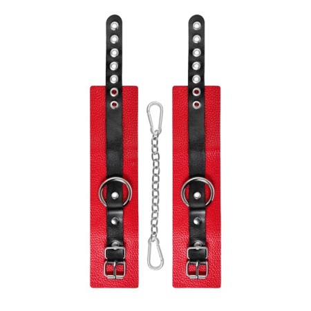 The shackles of Pecado BDSM, soft, with one strap with groves, genuine leather, red-black-4