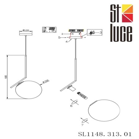 Suspension lamp ST LUCE. SL1148.313.01. CODDA. 1x60 watts, E27, 25x25 cm, brass color-9
