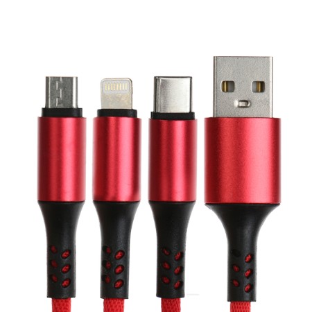 Cable keychain 3 in 1, microUSB/type -C/Lightning - USB, 2.4 A, red-1