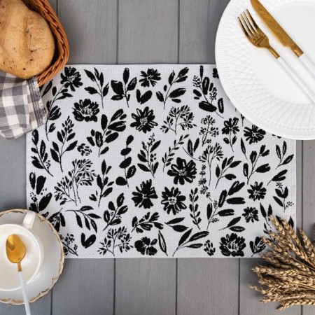 Ethel Napkin Flowers Black 30x45 cm View 2, 100% PE, 370 g/m2