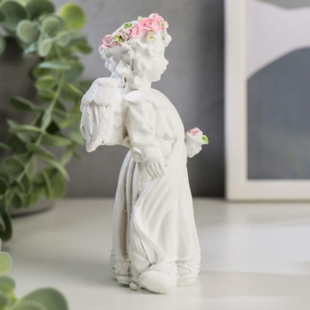 Polystone souvenir "Snowty angel in a lace outfit, with a rose" 12x10.5x4.3 cm-1