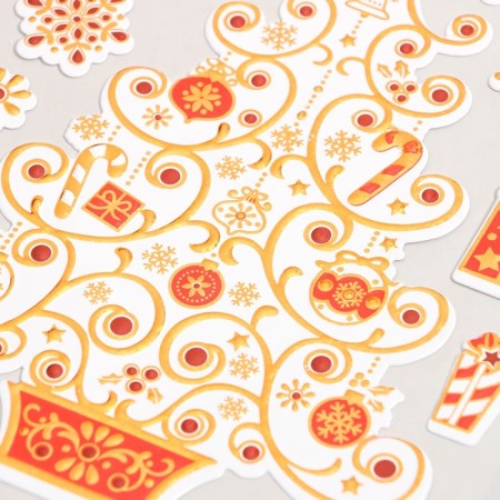 Plastic sticker "Lace Christmas tree with gifts" golden red 17x27 cm-2