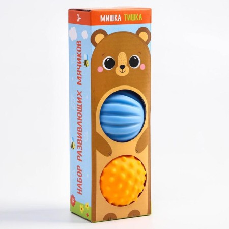 A set of developing tactile balls "Bear Tishka", with a nimble, 3 pcs, crush me-5