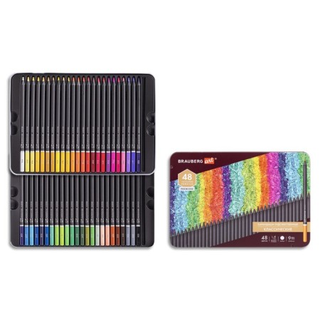 Pencils of 48 colors, Brauberg Art Premiere, 4 mm diameter, in a metal pencil case