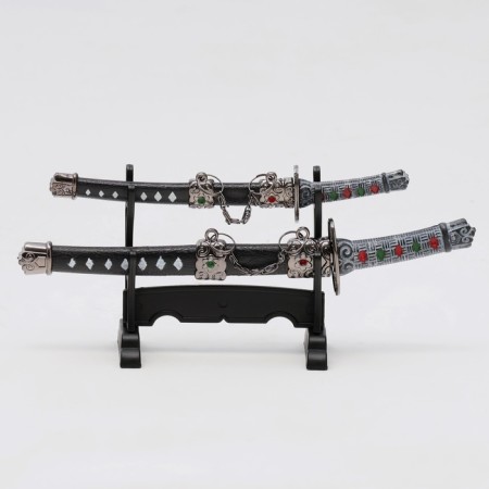 Suv. Product Katana-Mini 2B1 on a stand, black scabbard with white rhombuses 16/20cm mix-1
